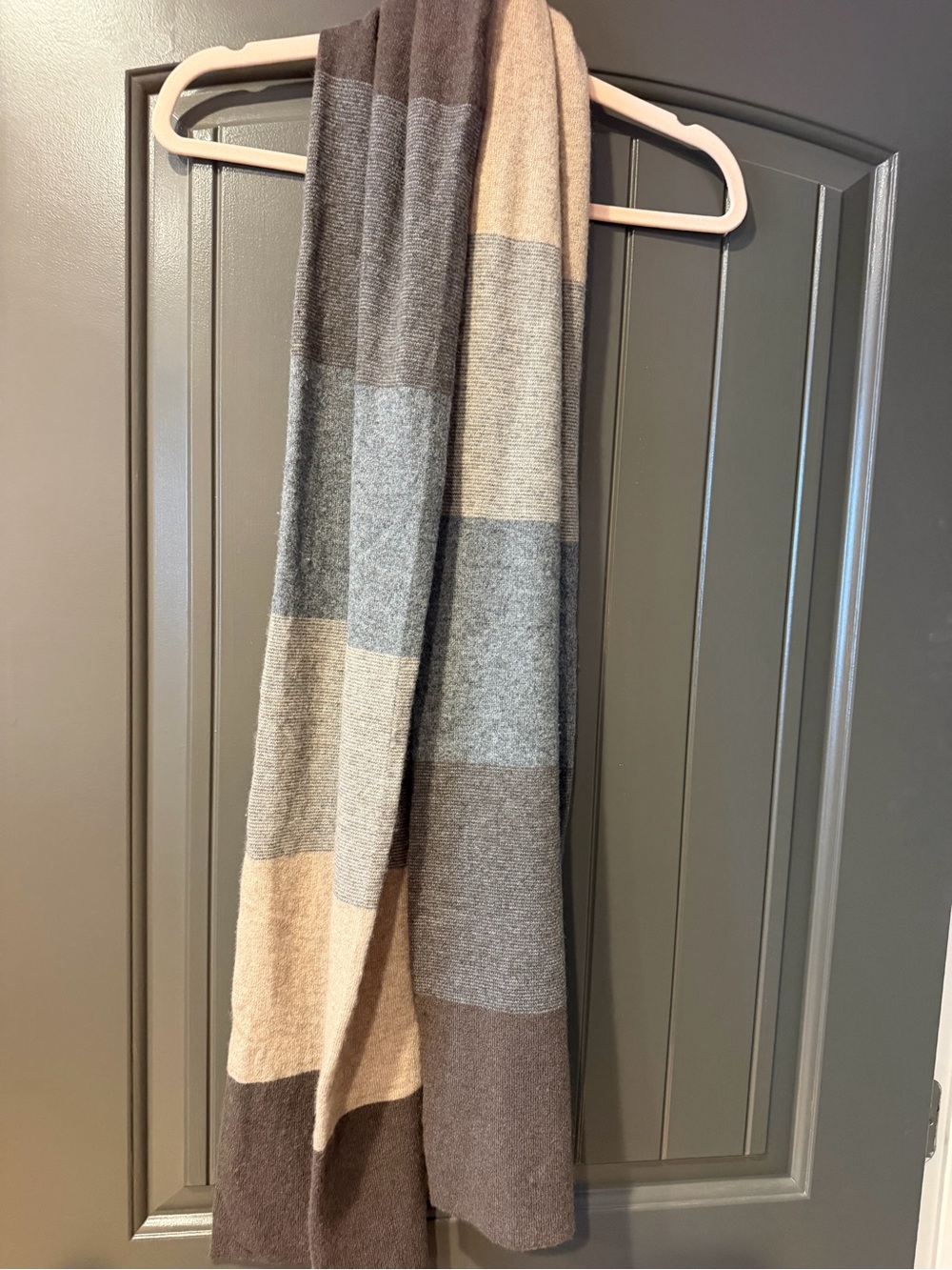 100% Cashmere Scarf Colorblock Brown Gray Cream Plaid Oversized Soft Luxury